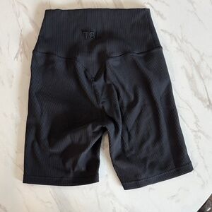 Black Ribbed High-Waist Bike Shorts